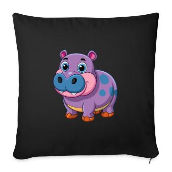 Hippopotame Mignon Mascotte Personnage De Dessin Animé Kawaii - Housse de coussin décorative 45 x 45 cm - noir - Devant