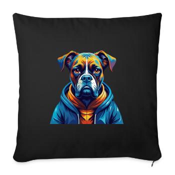 Boxer Hund Rasse Buntes Aquarell Karikatur Kawaii - Sofakissenbezug 45 x 45 cm - Schwarz - Vorne