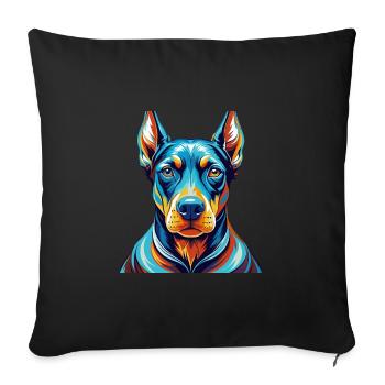 Doberman Chien Race Coloré Dessin Animé Kawaii - Housse de coussin décorative 45 x 45 cm - noir - Devant