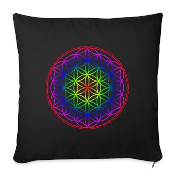Fleur de vie arc-en-ciel - Housse de coussin décorative 45 x 45 cm - noir - Devant