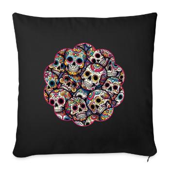 Buntes dekoratives Skullmuster - Sofakissenbezug 45 x 45 cm - Schwarz - Vorne