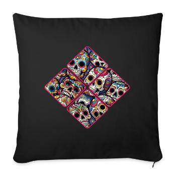 Buntes dekoratives Skullmuster - Sofakissenbezug 45 x 45 cm - Schwarz - Vorne