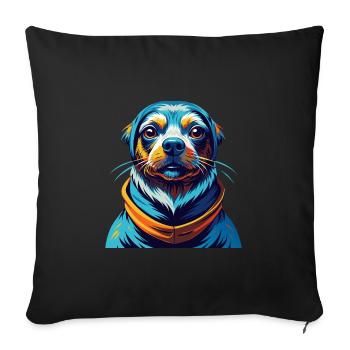 Seskar phoque chien race coloré dessin animé Kawaii - Housse de coussin décorative 45 x 45 cm - noir - Devant