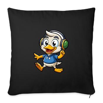 Canard Drôle Dessin Animé Personnage Casque Musique - Housse de coussin décorative 45 x 45 cm - noir - Devant