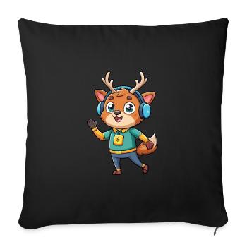cerf drôle dessin animé personnage casque musique - Housse de coussin décorative 45 x 45 cm - noir - Devant