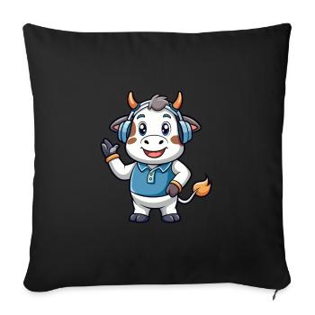 vache drôle dessin animé personnage casque musique - Housse de coussin décorative 45 x 45 cm - noir - Devant