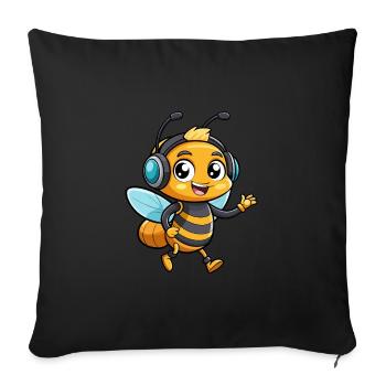 Bee Funny Cartoon Character Musique de casque - Housse de coussin décorative 45 x 45 cm - noir - Devant