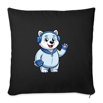 Polar Bear Funny Cartoon Character Headphone Music - Sofa pillowcase 17,3'' x 17,3'' (45 x 45 cm) - black - Front