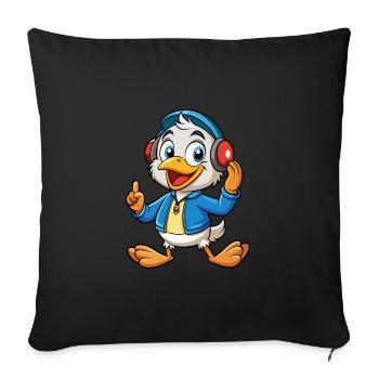 Canard Drôle Dessin Animé Personnage Casque Musique - Housse de coussin décorative 45 x 45 cm - noir - Devant