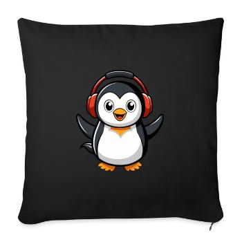 Penguin Funny Cartoon Character Headphone Music - Sofa pillowcase 17,3'' x 17,3'' (45 x 45 cm) - black - Front