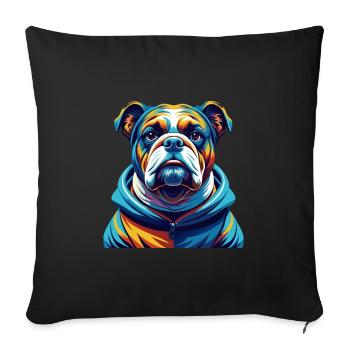 Bouledogue race coloré aquarelle dessin animé Kawaii - Housse de coussin décorative 45 x 45 cm - noir - Devant