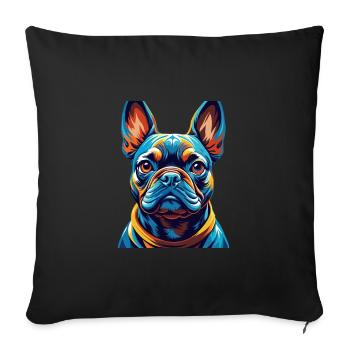 Bouledogue Français Race Coloré Dessin Animé Kawaii - Housse de coussin décorative 45 x 45 cm - noir - Devant