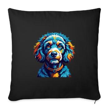 Caniche Chien Race Coloré Dessin Animé Kawaii - Housse de coussin décorative 45 x 45 cm - noir - Devant