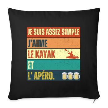 J' aime le kayak et l' apéro humour kayakiste - Housse de coussin décorative 45 x 45 cm - noir - Devant