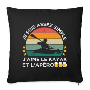 J' aime le kayak et l' apéro humour kayakiste - Housse de coussin décorative 45 x 45 cm - noir - Devant