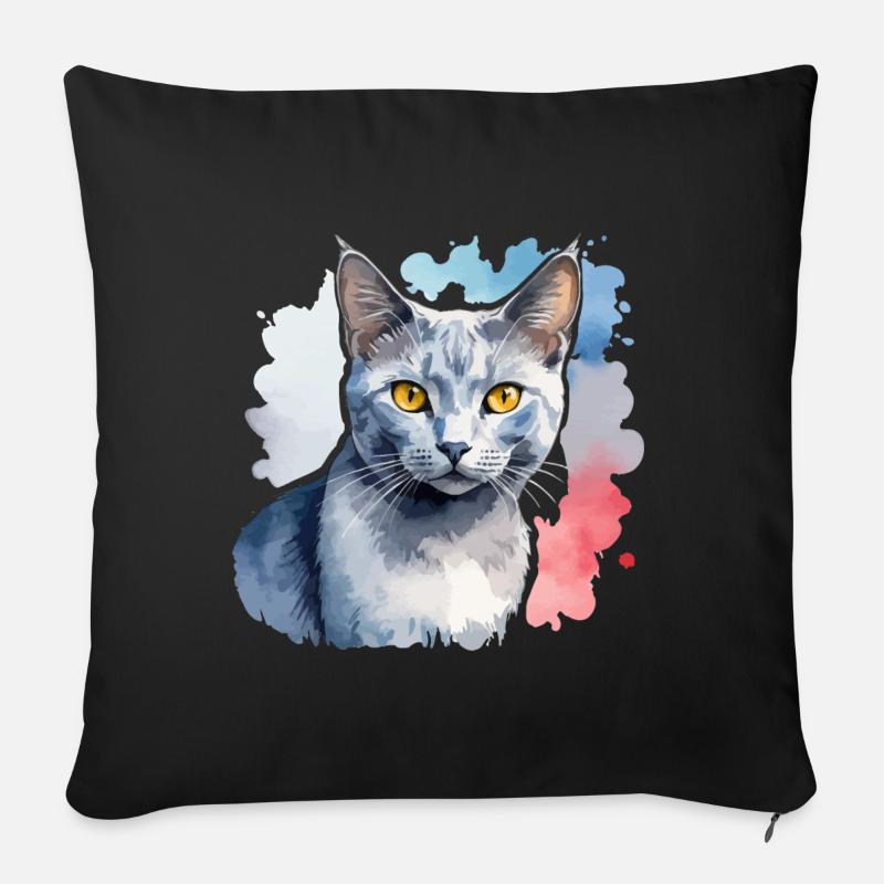 Russisch Blau Katze Wasserfarben - Sofakissenbezug 45 x 45 cm - Schwarz