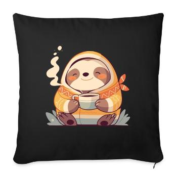 Sloth Illustration With His Cup Of Coffee - Sofa pillowcase 17,3'' x 17,3'' (45 x 45 cm) - black - Front