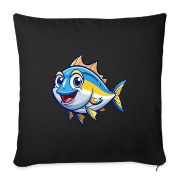 Tuna Cute Cartoon Character Kawaii Clipart - Sofa pillowcase 17,3'' x 17,3'' (45 x 45 cm) - black - Front