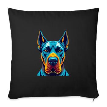 Chien Dogue Allemand Personnage De Dessin Animé Kawaii Coloré - Housse de coussin décorative 45 x 45 cm - noir - Devant