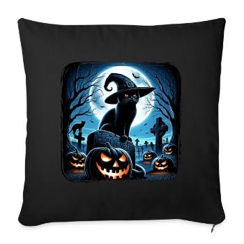 Joyeux Halloween, chat effrayé - Housse de coussin décorative 45 x 45 cm - noir - Devant