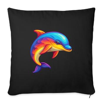 Dolphin Colorful Kawaii Cartoon Character Clipart - Sofa pillowcase 17,3'' x 17,3'' (45 x 45 cm) - black - Front