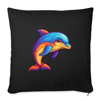 Dolphin Colorful Kawaii Cartoon Character Clipart - Sofa pillowcase 17,3'' x 17,3'' (45 x 45 cm) - black - Front