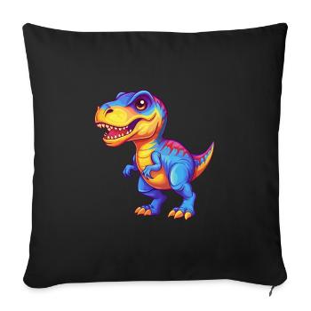 dinosaure coloré kawaii personnage de dessin animé clipart - Housse de coussin décorative 45 x 45 cm - noir - Devant
