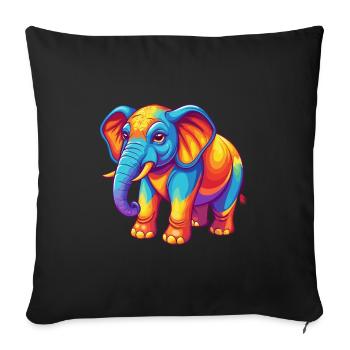 éléphant coloré kawaii personnage de dessin animé clipart - Housse de coussin décorative 45 x 45 cm - noir - Devant