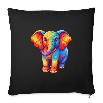 éléphant coloré kawaii personnage de dessin animé clipart - Housse de coussin décorative 45 x 45 cm - noir - Devant