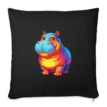 Hippo Colorful Kawaii Cartoon Character Clipart - Sofa pillowcase 17,3'' x 17,3'' (45 x 45 cm) - black - Front