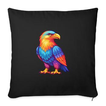 aigle coloré kawaii dessin animé personnage clipart - Housse de coussin décorative 45 x 45 cm - noir - Devant
