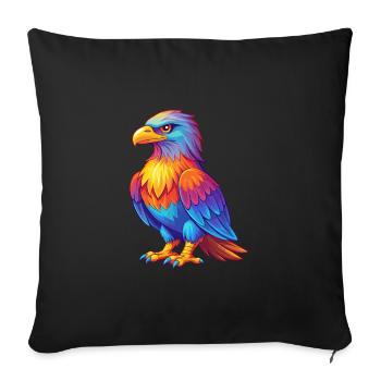 aigle coloré kawaii dessin animé personnage clipart - Housse de coussin décorative 45 x 45 cm - noir - Devant