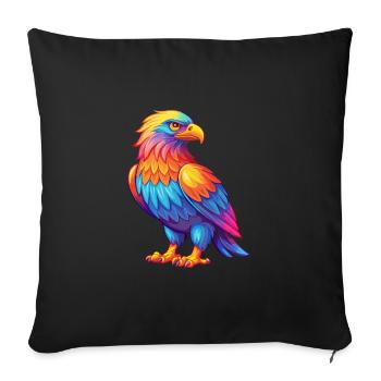 aigle coloré kawaii dessin animé personnage clipart - Housse de coussin décorative 45 x 45 cm - noir - Devant