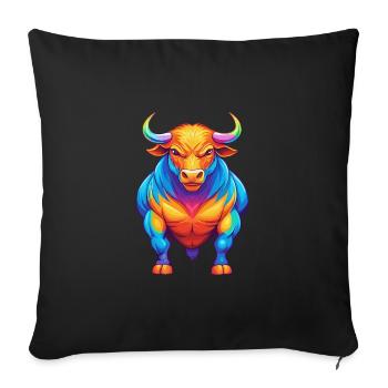 Bull Colorful Kawaii Cartoon Character Clipart - Sofa pillowcase 17,3'' x 17,3'' (45 x 45 cm) - black - Front
