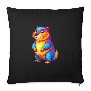 Beaver Colorful Kawaii Cartoon Character Clipart - Sofa pillowcase 17,3'' x 17,3'' (45 x 45 cm) - black - Front