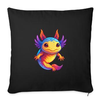 axolotl coloré Kawaii Dessin animé Personnage Clipart - Housse de coussin décorative 45 x 45 cm - noir - Devant