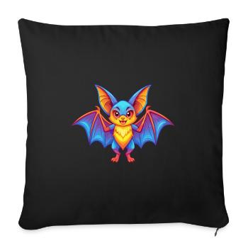 Chauve-souris coloré Kawaii dessin animé Personnage Clipart - Housse de coussin décorative 45 x 45 cm - noir - Devant