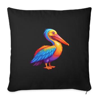 Pélican coloré Kawaii Dessin animé Clipart - Housse de coussin décorative 45 x 45 cm - noir - Devant