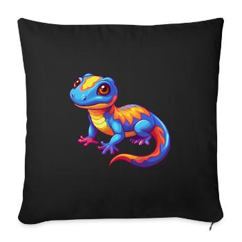 Salamandre Personnage De Dessin Animé Kawaii Coloré - Housse de coussin décorative 45 x 45 cm - noir - Devant