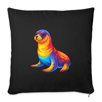 Seal Colorful Kawaii Cartoon Character Clipart - Sofa pillowcase 17,3'' x 17,3'' (45 x 45 cm) - black - Front
