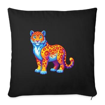 Snow Leopard Colorful Kawaii Cartoon Character - Sofa pillowcase 17,3'' x 17,3'' (45 x 45 cm) - black - Front