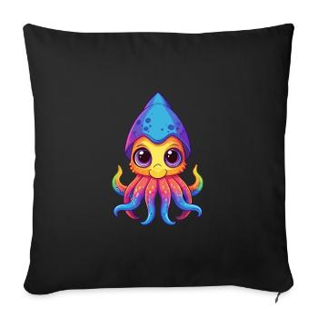 Squid Colorful Kawaii Cartoon Character Clipart - Sofa pillowcase 17,3'' x 17,3'' (45 x 45 cm) - black - Front