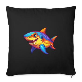 requin coloré kawaii dessin animé personnage clipart - Housse de coussin décorative 45 x 45 cm - noir - Devant