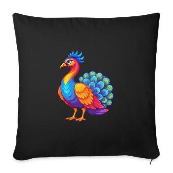 Peacock Colorful Kawaii Cartoon Character Clipart - Sofa pillowcase 17,3'' x 17,3'' (45 x 45 cm) - black - Front