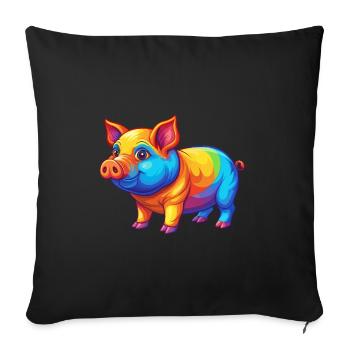 Pig Colorful Kawaii Cartoon Character Clipart - Sofa pillowcase 17,3'' x 17,3'' (45 x 45 cm) - black - Front
