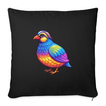 perdrix coloré Kawaii dessin animé personnage animal - Housse de coussin décorative 45 x 45 cm - noir - Devant