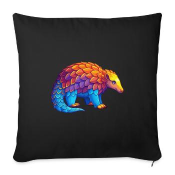 Pangolin coloré Kawaii Dessin animé Personnage Clipart - Housse de coussin décorative 45 x 45 cm - noir - Devant