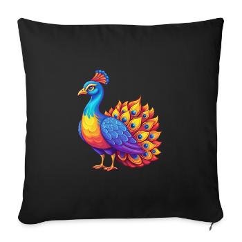 Peacock Colorful Kawaii Cartoon Character Clipart - Sofa pillowcase 17,3'' x 17,3'' (45 x 45 cm) - black - Front