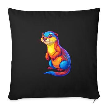 loutre coloré kawaii dessin animé personnage clipart - Housse de coussin décorative 45 x 45 cm - noir - Devant