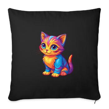 Kitten Colorful Kawaii Cartoon Character Clipart - Sofa pillowcase 17,3'' x 17,3'' (45 x 45 cm) - black - Front